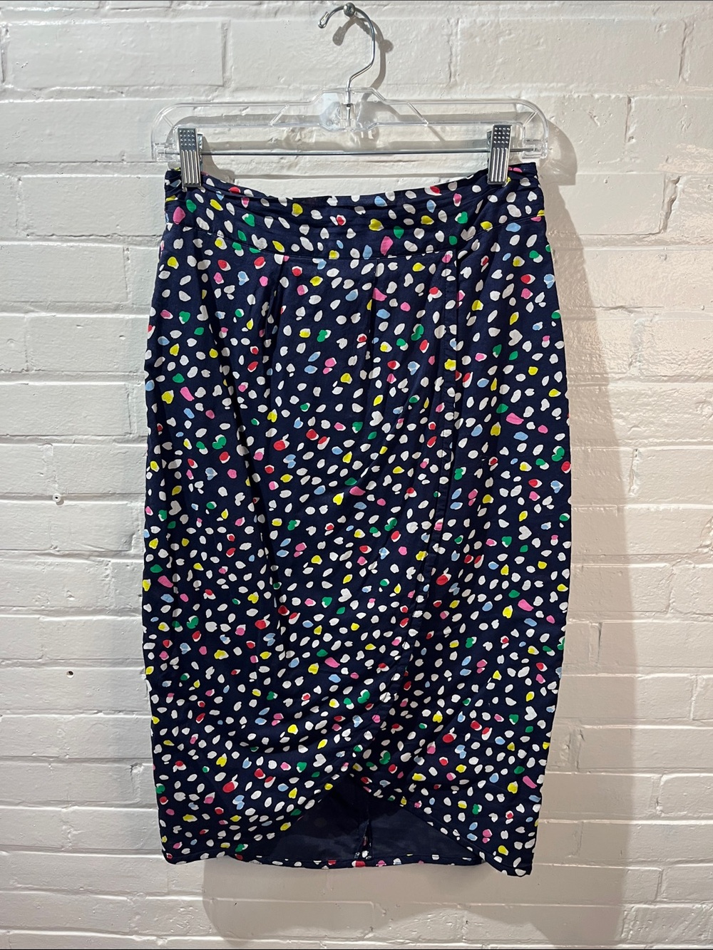 J. Crew Navy Pencil Skirt with Multicolor Dot Print
